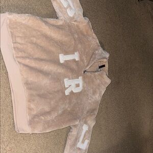 H&M Beige Fuzzy Sweater with White Lettering